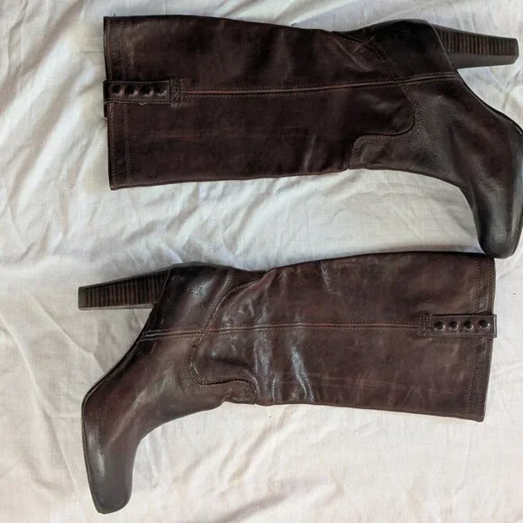 Frye "Miranda Stud Tall" dark brown knee-high heeled leather boots US 9.5 - Picture 5 of 7